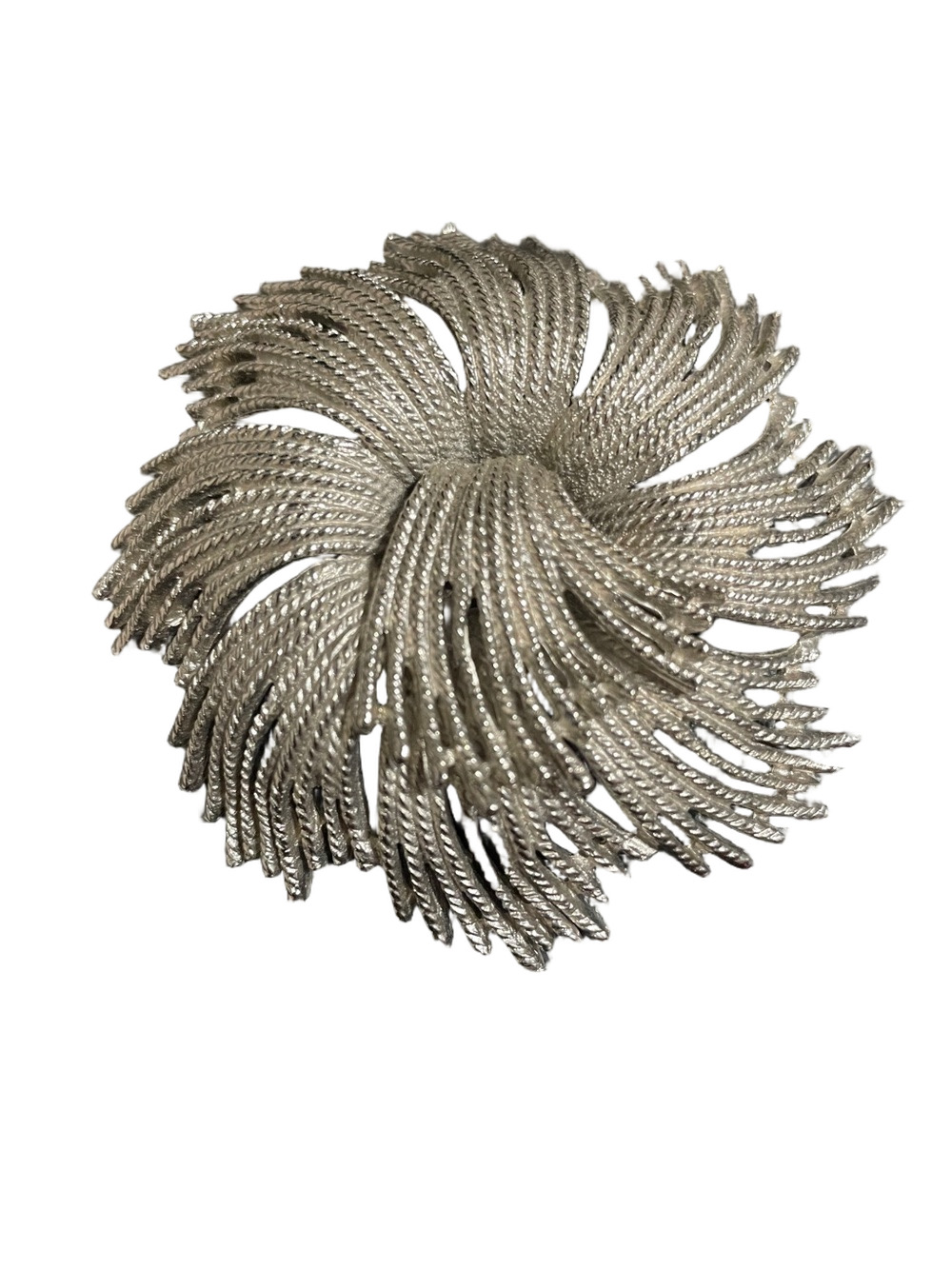 Vintage Textured Silver-Tone Floral Swirl Brooch